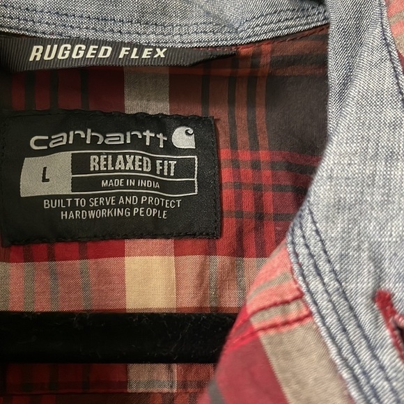 Carhartt Rugged Flex Plaid Long Sleeve Shirt Men Size L Button Up Red Brown - Picture 10 of 12